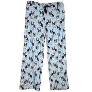 NWOT Amanda Blu French Bulldog Print Pajama Pants Blue Dog Glasses Women Large